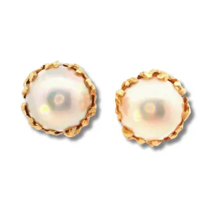 14K Yellow Gold Pearl Stud Earrings