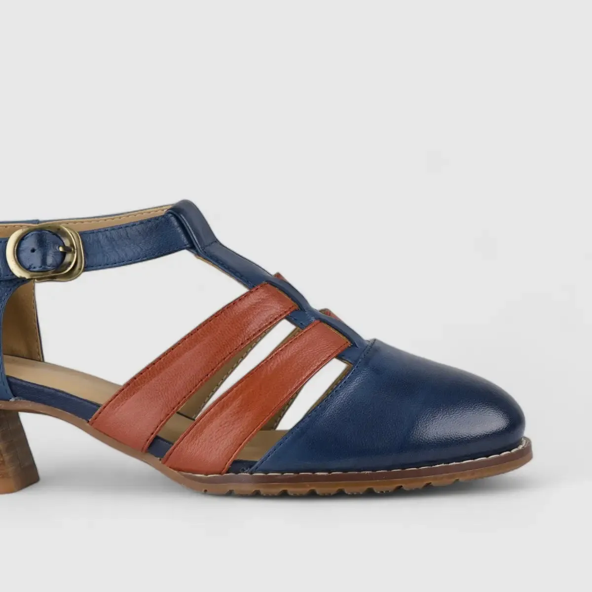 Bulbul Leather Block Heel Blue/Red K058-12
