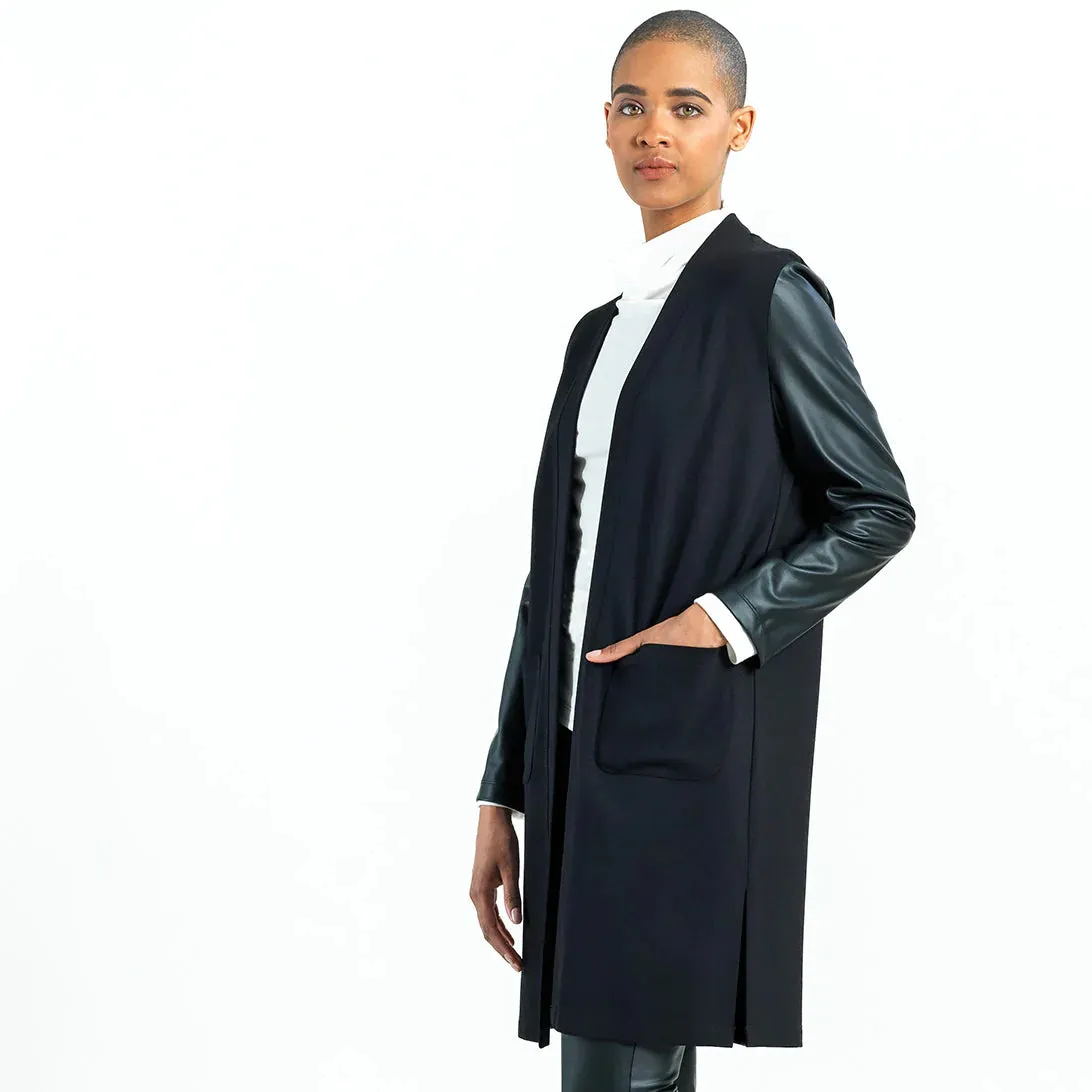 Liquid Leather Sleeve Pocket Cardigan